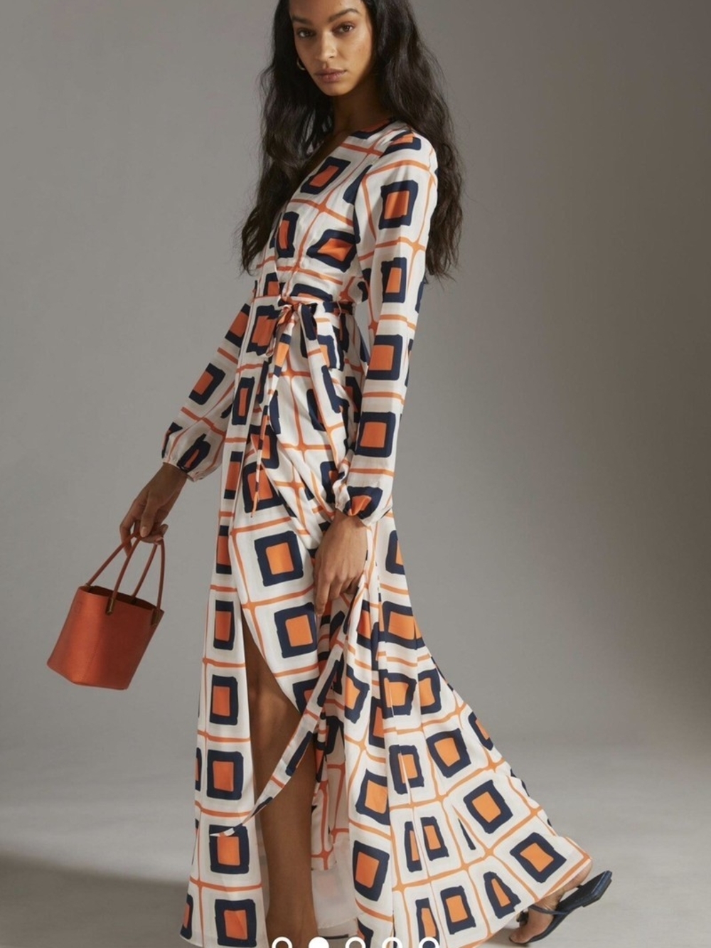 Hutch Navy & Orange Geometric Wrap Maxi Dress